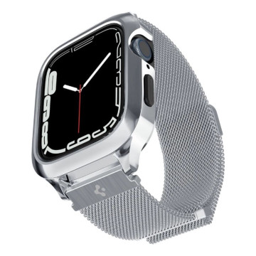 Ремешок и защитный чехол Spigen для Apple Watch 45мм (Серебро)