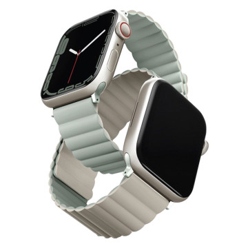 Ремешок Uniq Revix для Apple Watch 42/41/40/38 мм двусторонний магнитный (Салатовый/Бежевый)