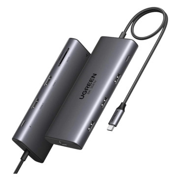 Переходник UGREEN CM639 Revodok USB-C 10-в-1 (Серый космос)