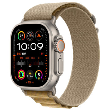 Часы Apple Watch Ultra 2 (2024) GPS 49 мм, корпус натуральный титан (Natural Titanium), ремешок Alpine, цвет: смуглый (Tan), размер: L