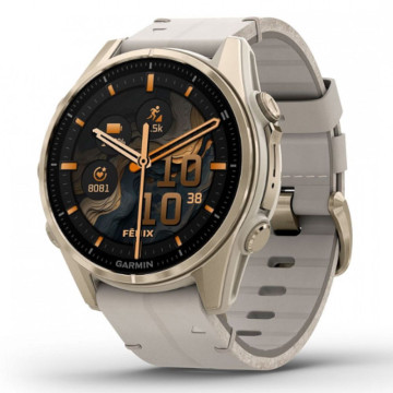 Умные часы Garmin Fenix 8 43 мм AMOLED Sapphire золотистый стальной корпус (Soft Gold Stainless Steel), с серым кожаным и силиконовым ремешком