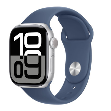 Часы Apple Watch Series 10 42 мм, корпус алюминий серебристый (Silver Aluminium), ремешок Sport Band, цвет: деним (Denim), размер: S/M (Уценка)