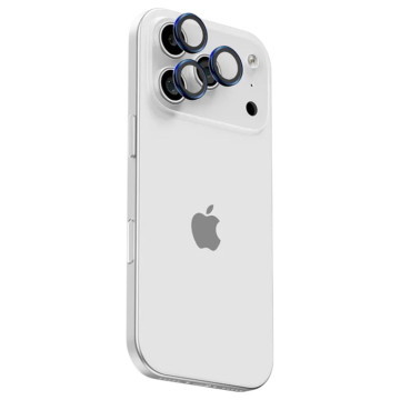 Защитное стекло uBear Extreme Metal Lens Shield на линзы камер для iPhone 17 Pro/Pro Max (С синей рамкой)