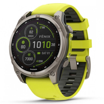 Умные часы Garmin Fenix 8 47 мм, Solar, Sapphire, корпус: угольно-серый (Carbon Gray Titanium), DLC-покрытие, с желто-графитовым силиконовым ремешком