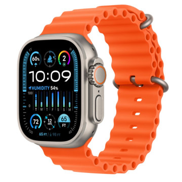 Часы Apple Watch Ultra 2 (2023) GPS 49 мм, корпус натуральный титан (Natural Titanium), ремешок Ocean, цвет: оранжевый (Orange)
