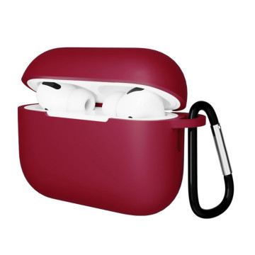 Чехол Gurdini с карабином, покрытие софт-тач для Airpods Pro 3 (Бордовый)