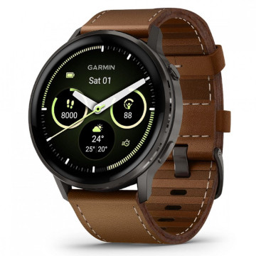 Умные часы Garmin VENU 4 45 мм, корпус: серый (Slate), с черным силиконовым и коричневым кожаным ремешком (Black and Brown)