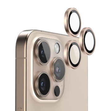 Защитное стекло на линзы камер для iPhone 16 Pro/Pro Max (С бежевой рамкой)