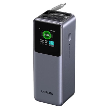 Внешний аккумулятор UGREEN PB726 Nуxode Roulette 20000 мА·ч 165 Вт с кабелем-рулеткой USB-C (Серый космос)