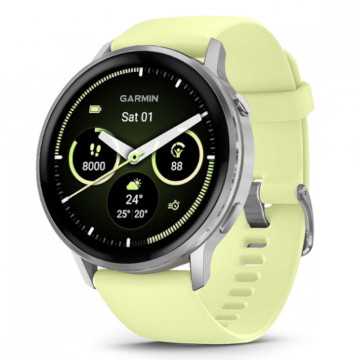 Умные часы Garmin VENU 4 45 мм, корпус: серебристый (Silver), с лимонным силиконовым ремешком (Citron)