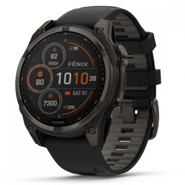 Умные часы Garmin Fenix 8 47 мм, Solar Sapphire Titanium, корпус: угольно-серый (Carbon Gray Titanium), DLC-покрытие, с черным силиконовым ремешком