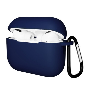 Чехол Gurdini с карабином, покрытие софт-тач для Airpods Pro 3 (Темно-синий)
