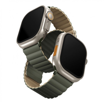 Ремешок Uniq Revix для Apple Watch 44/45/46/49 мм двусторонний магнитный (Зеленый/Бежевый)
