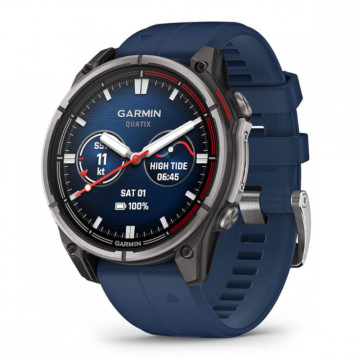 Умные часы Garmin QUATIX 8 47 мм AMOLED, Sapphire, корпус: светло-серый (Titanium), с синим силиконовым ремешком (Captain Blue Silicone Band)